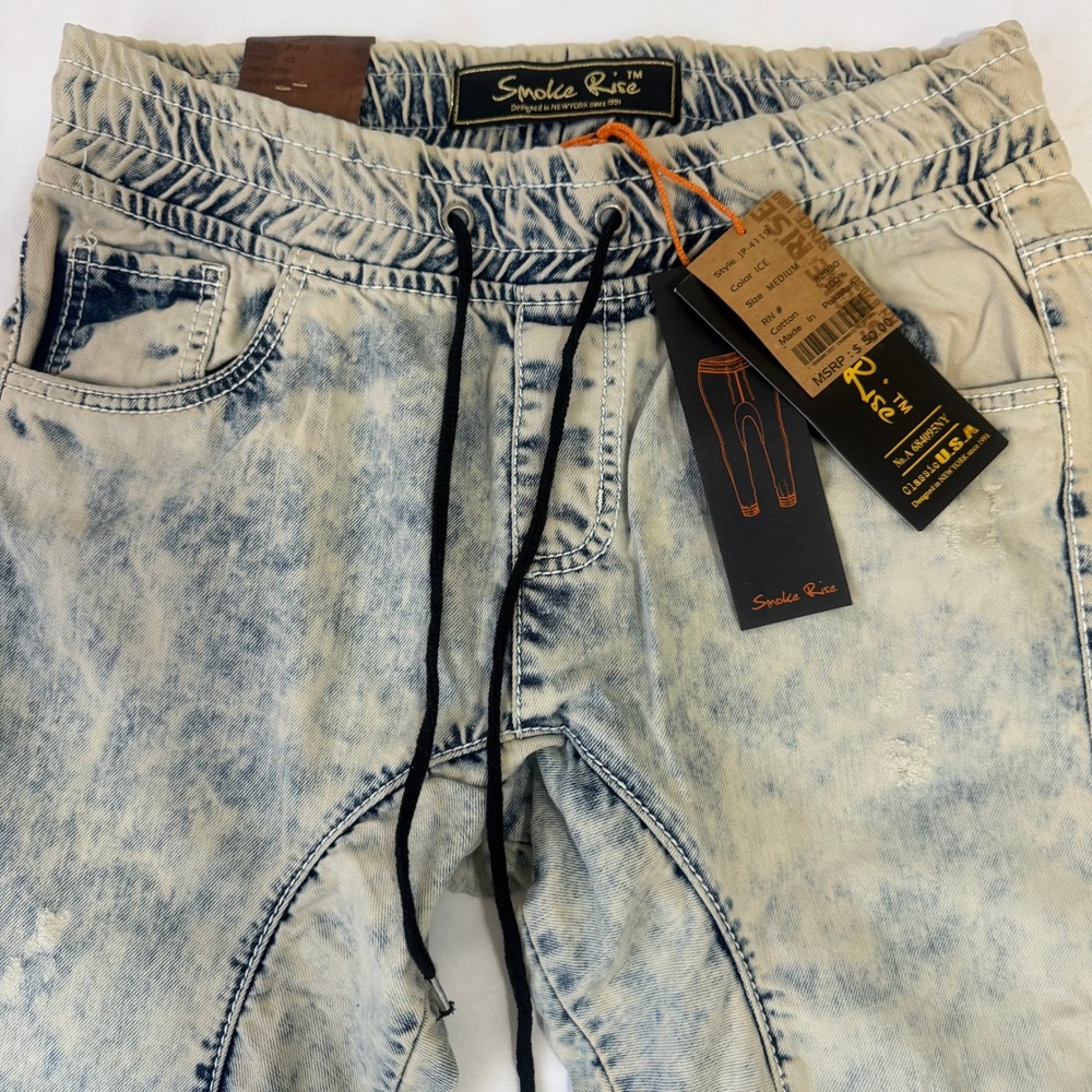 Smoke Rise Mens Acid Wash Jogger Pants Drawstring Distressed Medium NWT‎